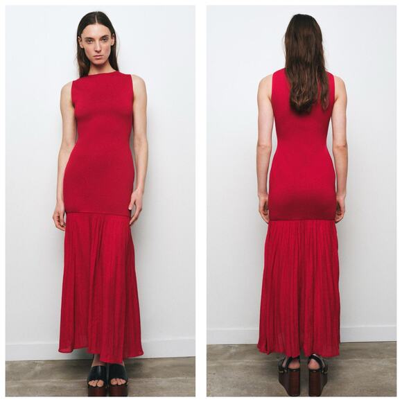 NWT Zara Red Long Combined Knit Dress Size Medium Maxi Stretch Wedding 4192/034 - Picture 1 of 12